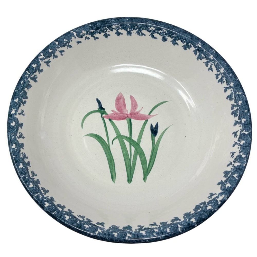 VTG NEHER POTTERY Stoneware Handmade 12” Serving Bowl Signed 1995 Orchids USA